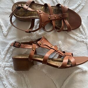 Sam Edelman Angela Sandal Size 8.5 Brown Block Heel Leather Studded Casual